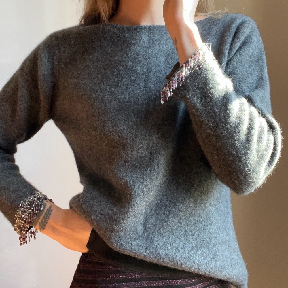 Vintage Wool Sweater with Beaded Cuffs